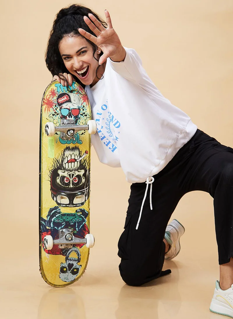 globus Globus Women White Typography Printed Pure Cotton Pullover